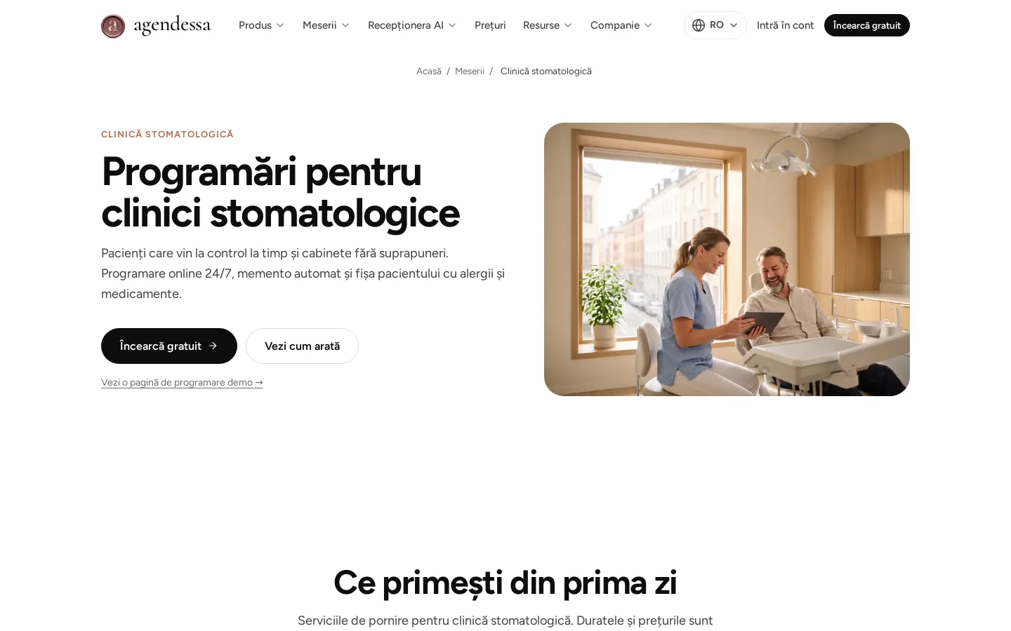 Pagină de meserie: programări pentru clinici stomatologice