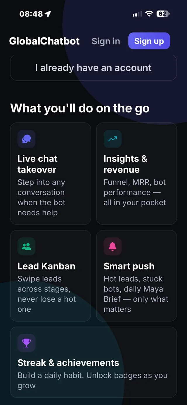 Din aplicație: chat live, analize, lead-uri, notificări