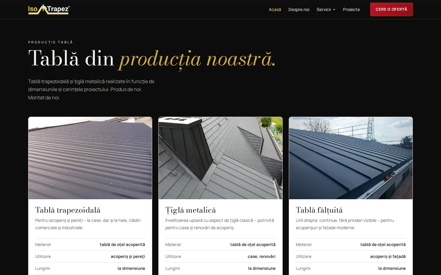 Producția proprie de tablă, cu modelele principale