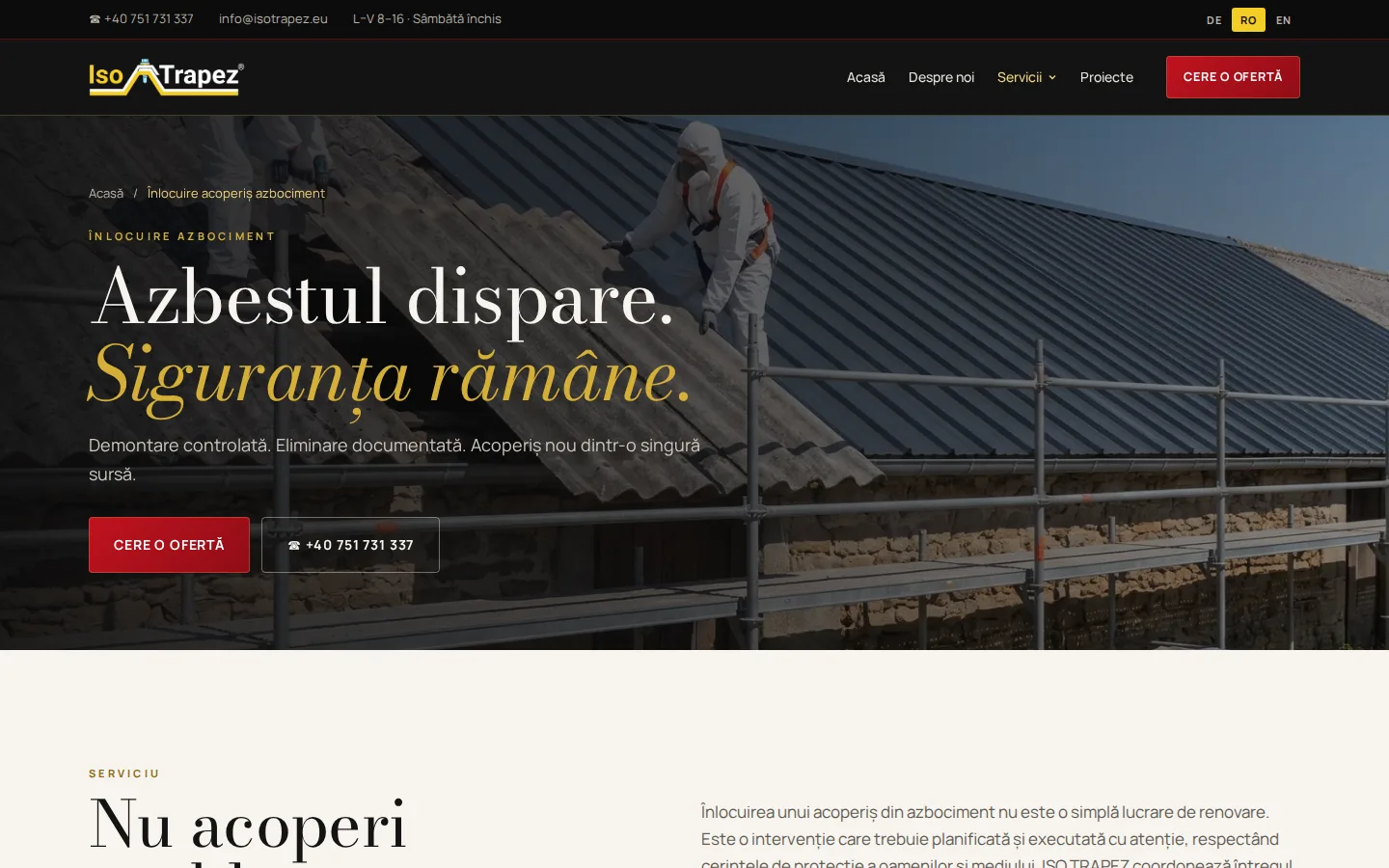 Pagină de serviciu – înlocuirea acoperișurilor de azbociment