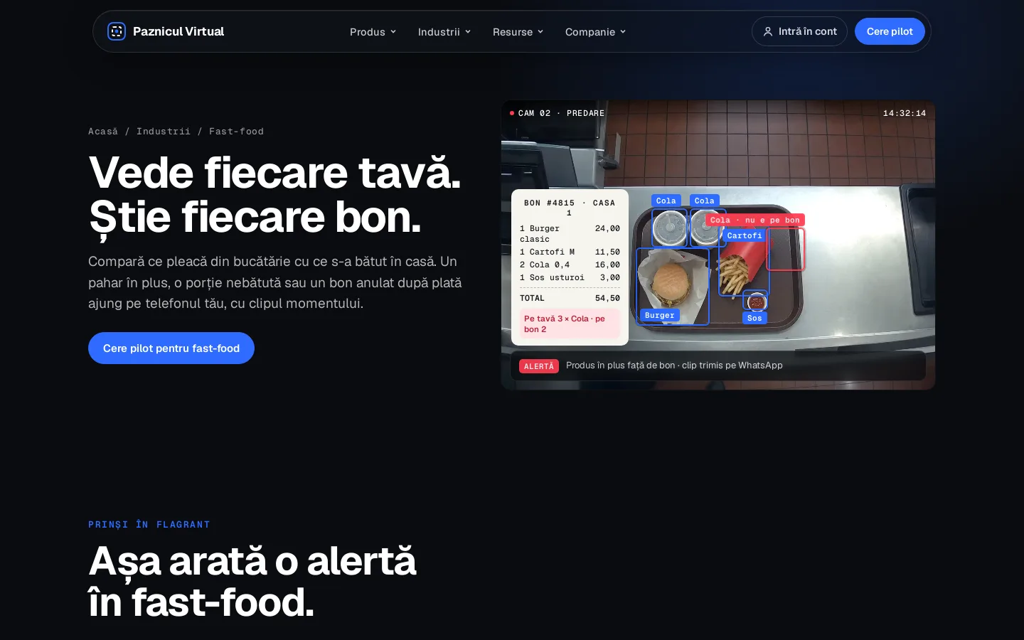 O pagină pentru fiecare industrie, aici fast-food: fiecare tavă comparată cu bonul