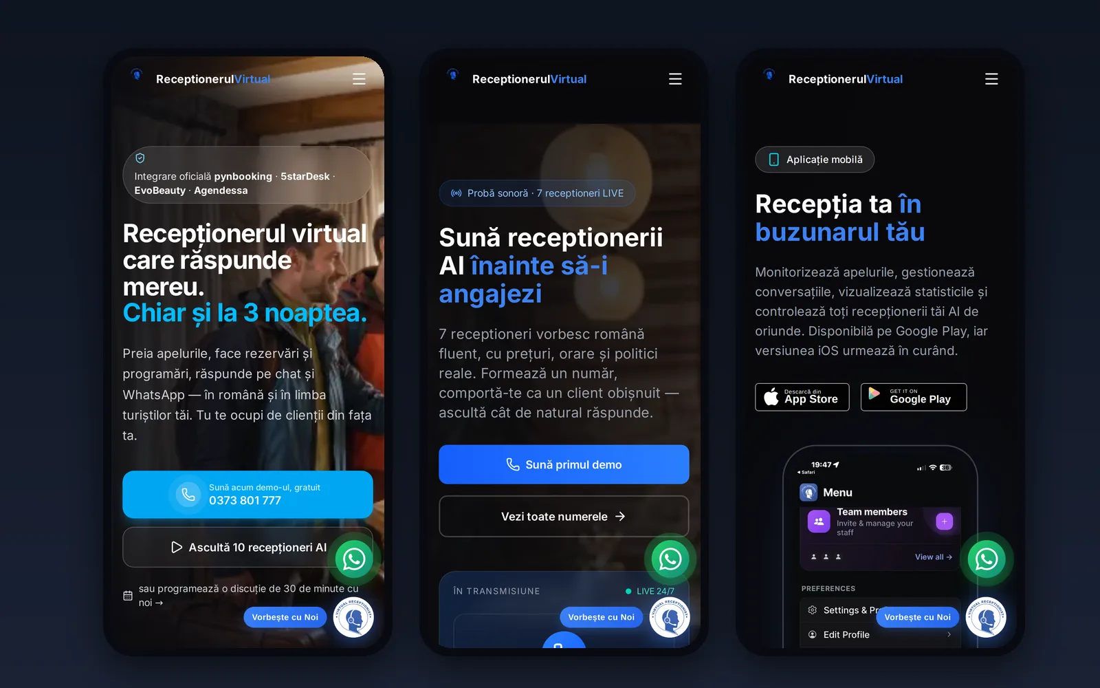 Pe telefon: prima pagină, demo-urile și aplicația