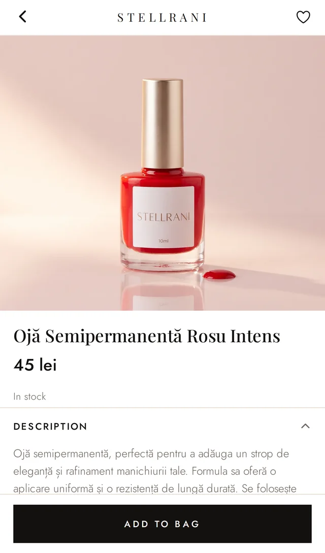 Pagina produsului, cu prețul și stocul