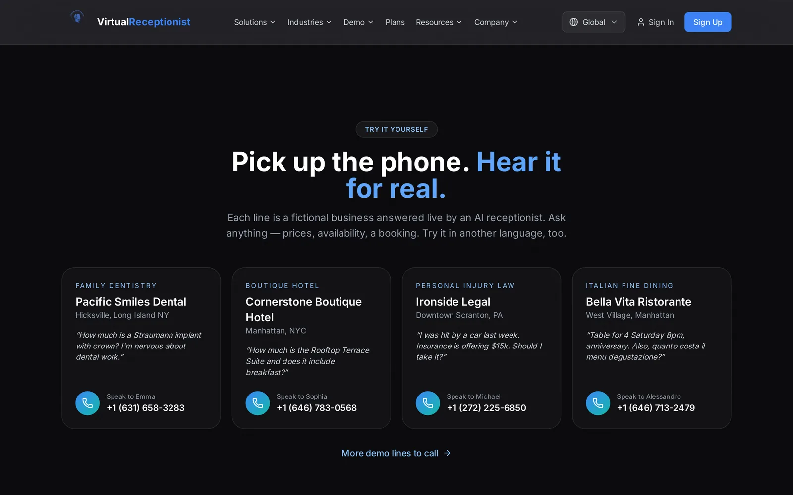 Linii demo: firme fictive, apeluri reale
